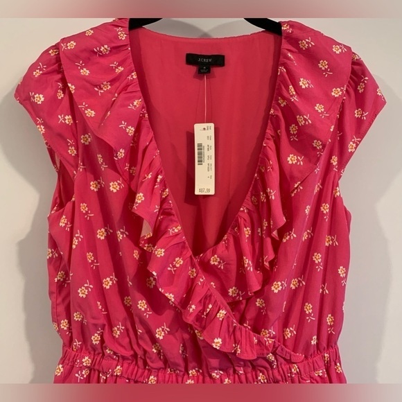 NWT, J. Crew Faux Wrap, Knee Length Dress in Fuchsia w/ Floral Pattern, Size 4 - Picture 3 of 12